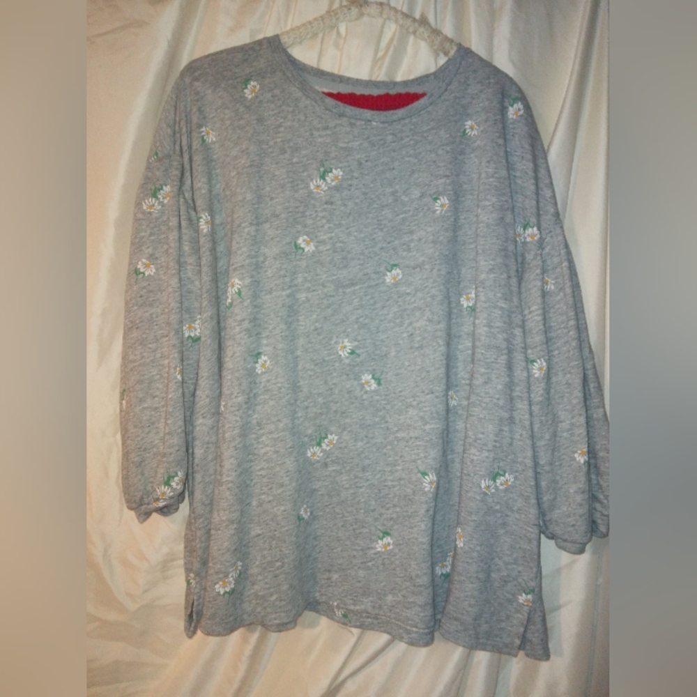 Old Navy French terry Womens size XXL Daisy print, 3/4 sleeve, tunic pullover - Picture 1 of 8